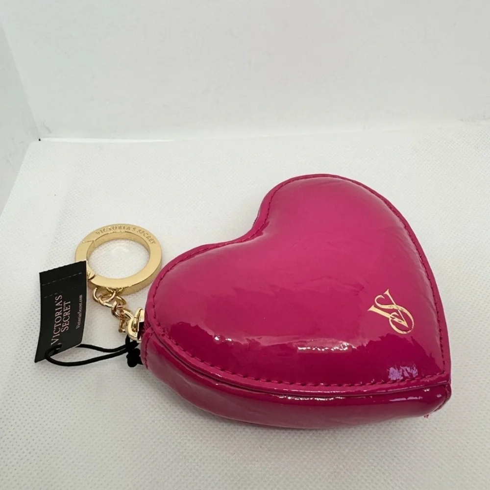 NWT Victoria’s Secret Hot Pink Shine Heart Coin Pouch Keychain - Picture 2 of 3